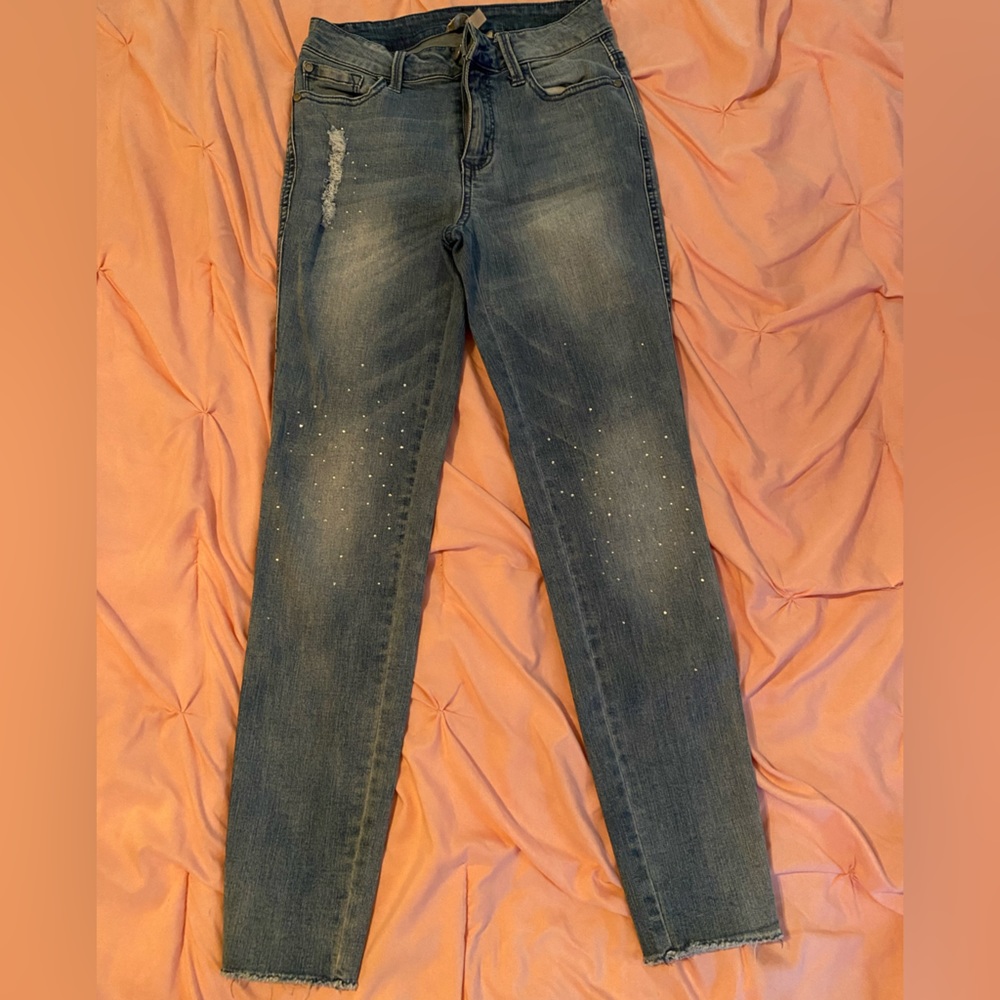 Philosophy Jeans w/rhinestones and raw hem